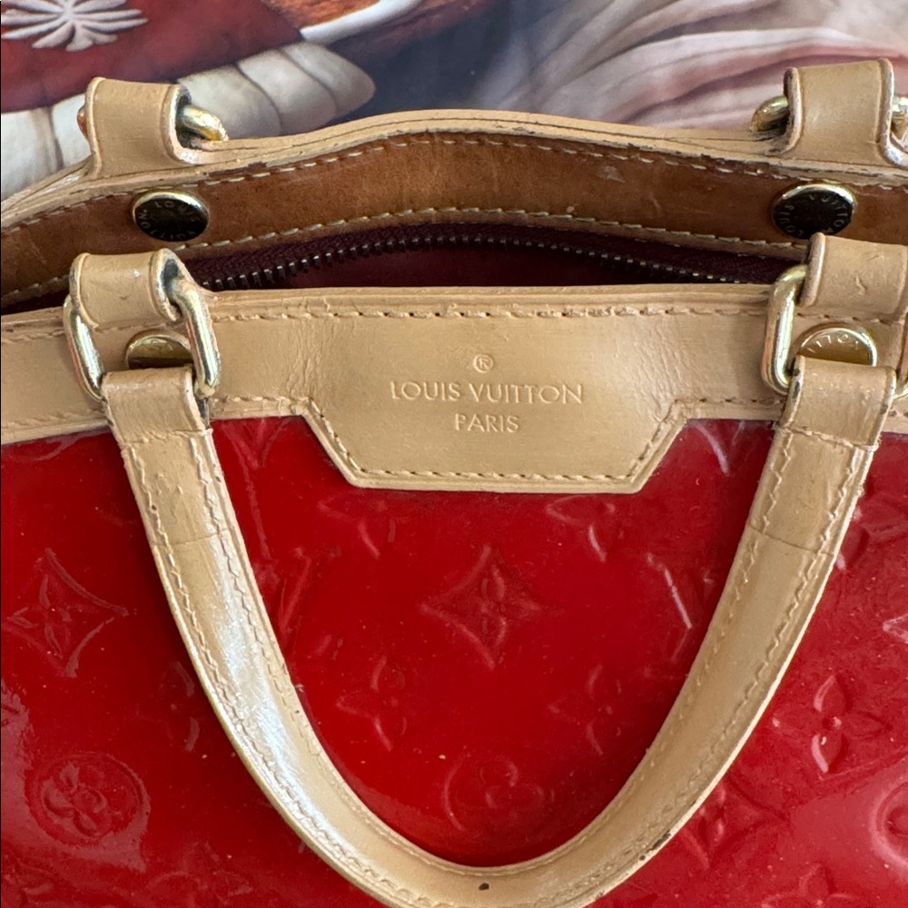 Louis Vuitton Red vernis and Tan Patent Leather Satchel - Picture 8 of 17